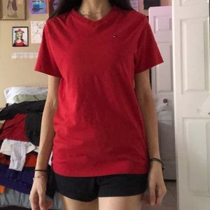 Red polo v-neck tee